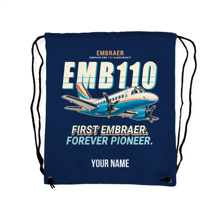 Embraer EMB 110 Bandeirante - Drawstring Bag - Cartoon + Name - Dark Blue