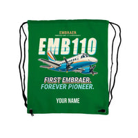 Thumbnail for Embraer EMB 110 Bandeirante - Drawstring Bag - Cartoon + Name - Green