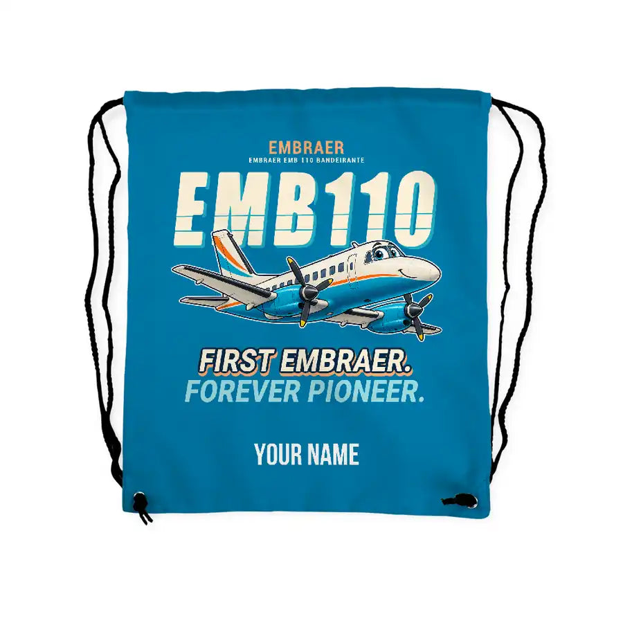 Embraer EMB 110 Bandeirante - Drawstring Bag - Cartoon + Name - Light Blue