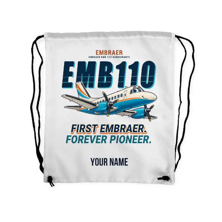Embraer EMB 110 Bandeirante - Drawstring Bag - Cartoon + Name - White