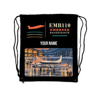 Thumbnail for Embraer EMB 110 Bandeirante - Drawstring Bag - Classic + Name - Black