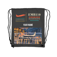 Thumbnail for Embraer EMB 110 Bandeirante - Drawstring Bag - Classic + Name - Gray