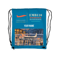 Thumbnail for Embraer EMB 110 Bandeirante - Drawstring Bag - Classic + Name - Light Blue