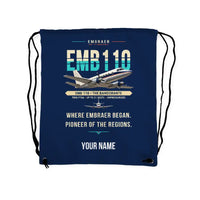 Thumbnail for Embraer EMB 110 Bandeirante - Drawstring Bag - Original + Name - Dark Blue