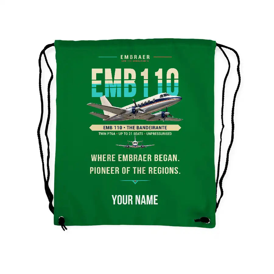 Embraer EMB 110 Bandeirante - Drawstring Bag - Original + Name - Green