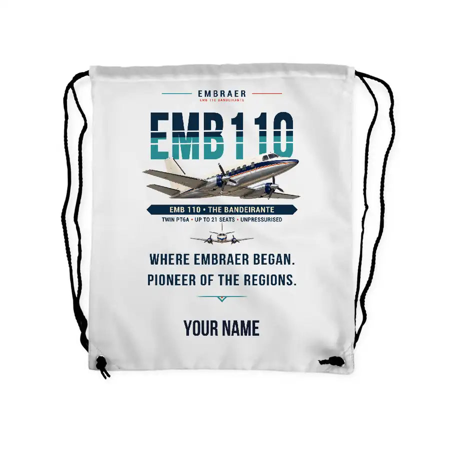 Embraer EMB 110 Bandeirante - Drawstring Bag - Original + Name - White