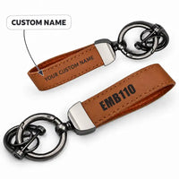 Thumbnail for Embraer EMB 110 Bandeirante - Leather Key Chain - Horseshoe Buckle - Heritage - Camel + Name
