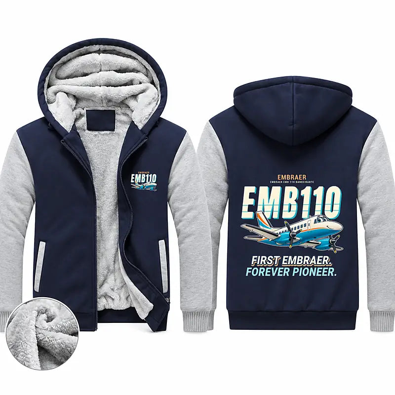 Embraer EMB 110 Bandeirante Zipped Sweatshirts - Cartoon - Navy & Gray