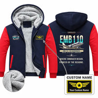 Thumbnail for Embraer EMB 110 Bandeirante Zipped Sweatshirts - Original + Name - Navy & Red