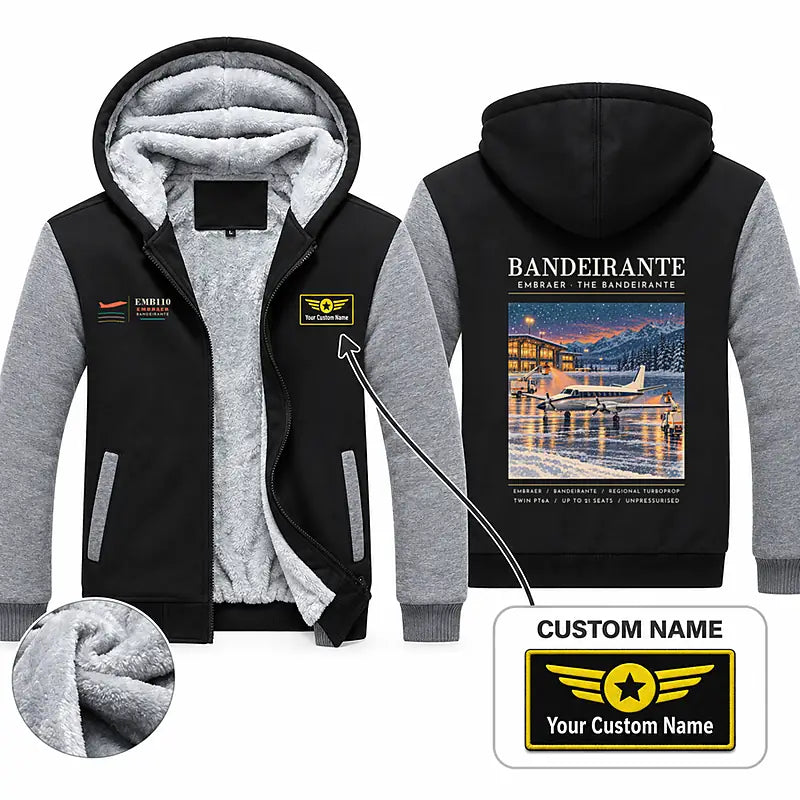 Embraer EMB 110 Bandeirante Zipped Sweatshirts - Poster + Name - Black & Gray