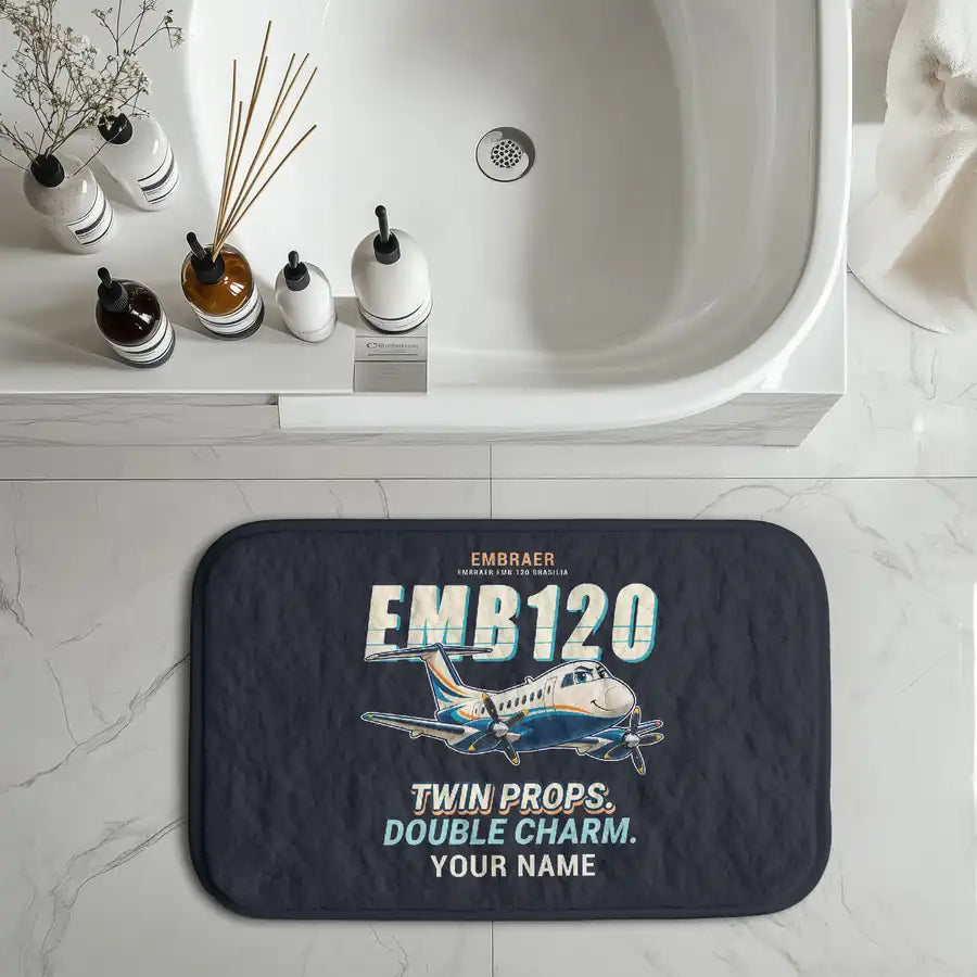 Embraer EMB 120 Brasilia - Cartoon + Name - Bath Mat