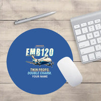 Thumbnail for Embraer EMB 120 Brasilia - Cartoon + Name - Round Mouse Pad - Blue