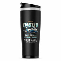 Thumbnail for Embraer EMB 120 Brasilia - Cartoon + Name - Stainless Steel (No Holder) - Black