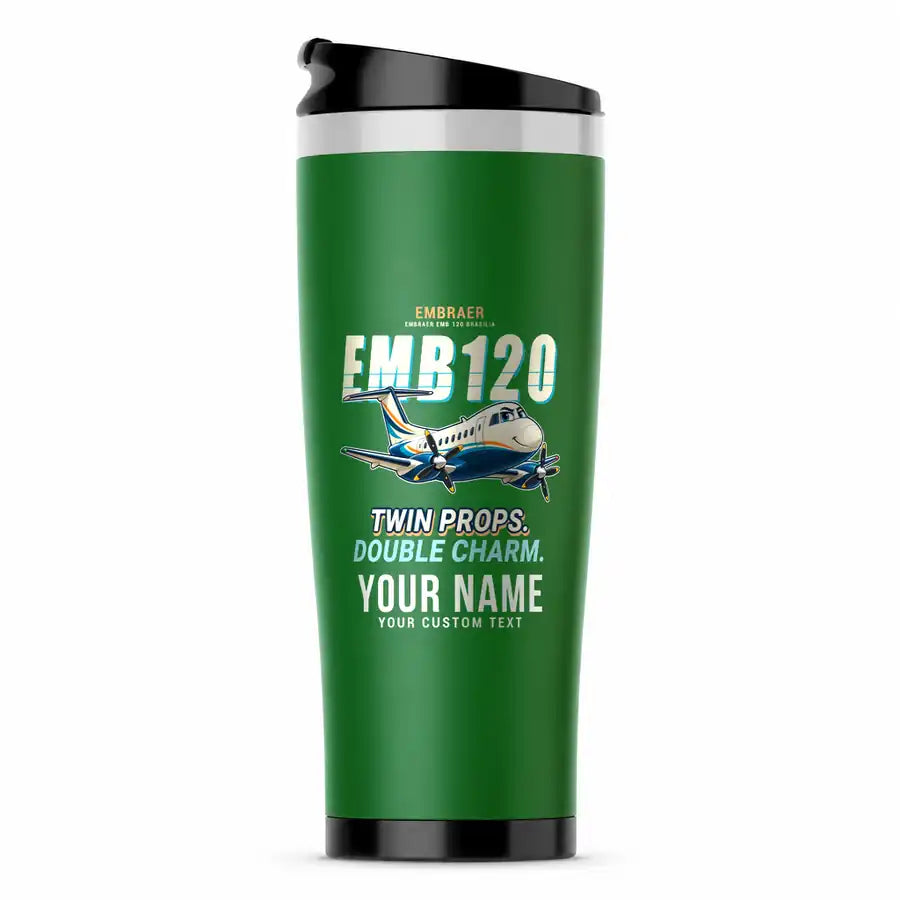 Embraer EMB 120 Brasilia - Cartoon + Name - Stainless Steel (No Holder) - Green