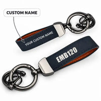 Thumbnail for Embraer EMB 120 Brasilia - Leather Key Chain - Horseshoe Buckle - Heritage - Navy Blue + Name