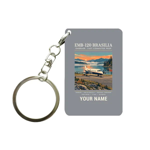 Embraer EMB 120 Brasilia - Poster + Name - Key Chain - Gray
