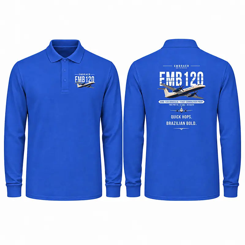 Embraer EMB 120 Brasilia Premium Polo T-Shirts - Original - Long Sleeve - Blue