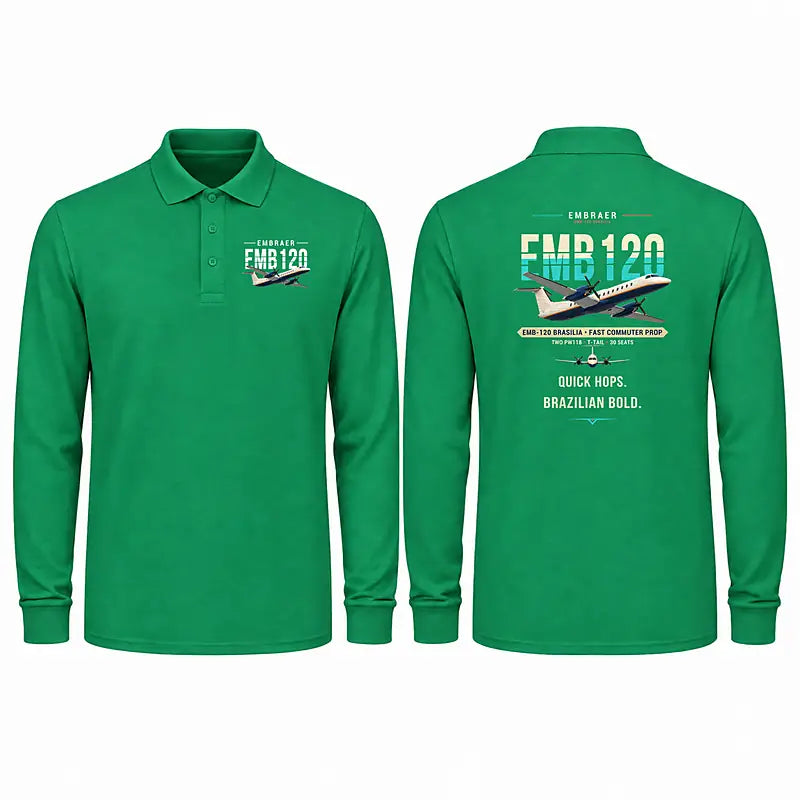 Embraer EMB 120 Brasilia Premium Polo T-Shirts - Original - Long Sleeve - Green