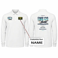 Thumbnail for Embraer EMB 120 Brasilia Premium Polo T-Shirts - Original + Name - Long Sleeve - White