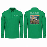 Thumbnail for Embraer EMB 120 Brasilia Premium Polo T-Shirts - Poster - Long Sleeve - Green