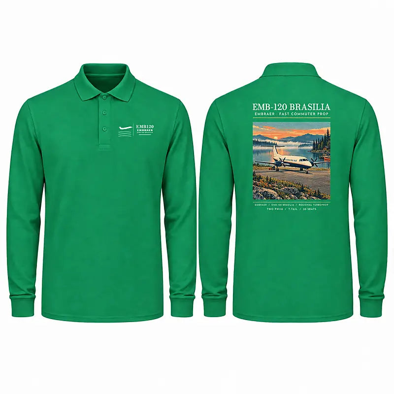Embraer EMB 120 Brasilia Premium Polo T-Shirts - Poster - Long Sleeve - Green