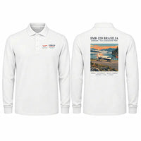 Thumbnail for Embraer EMB 120 Brasilia Premium Polo T-Shirts - Poster - Long Sleeve - White