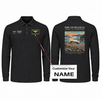 Thumbnail for Embraer EMB 120 Brasilia Premium Polo T-Shirts - Poster + Name - Long Sleeve - Black
