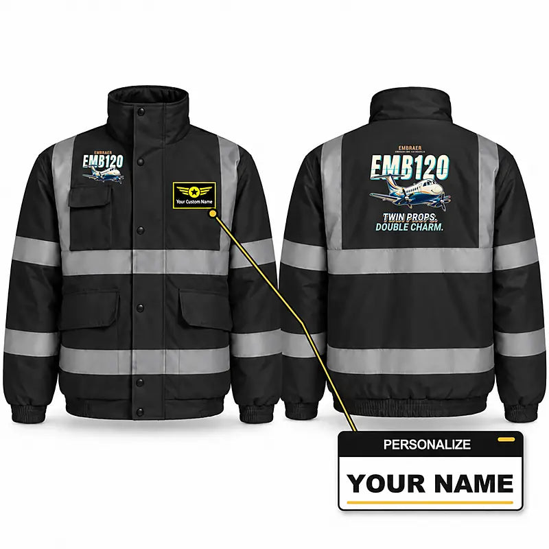 Embraer EMB 120 Brasilia Reflective Winter Jackets - Cartoon + Name - Black
