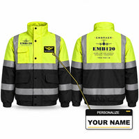 Thumbnail for Embraer EMB 120 Brasilia Reflective Winter Jackets - Heritage + Name - Fluorescent Yellow & Navy