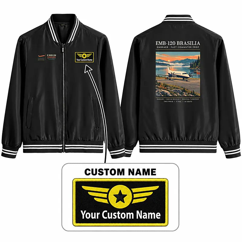 Embraer EMB 120 Brasilia Stylish Jackets - Baseball Collar - Poster + Name - Black