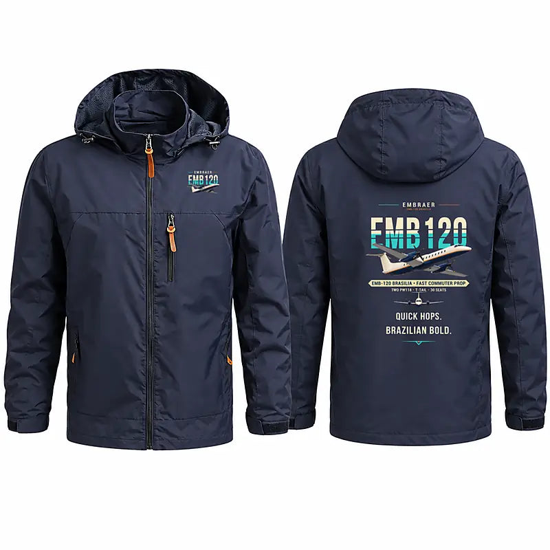 Embraer EMB 120 Brasilia Stylish Jackets - Hooded Windbreaker - Original - Navy Blue