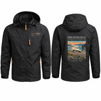 Thumbnail for Embraer EMB 120 Brasilia Stylish Jackets - Hooded Windbreaker - Poster - Black