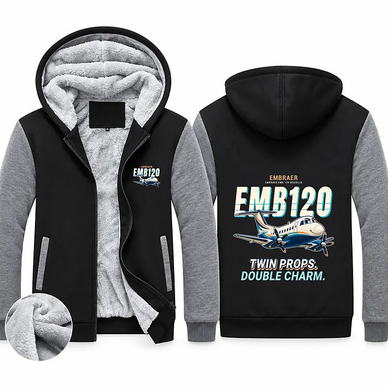 Embraer EMB 120 Brasilia Zipped Sweatshirts - Cartoon - Black & Gray