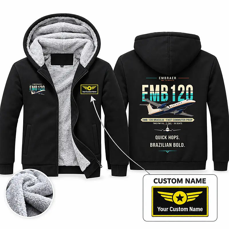 Embraer EMB 120 Brasilia Zipped Sweatshirts - Original + Name - Black
