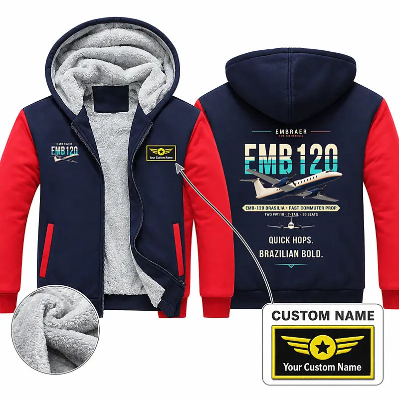 Embraer EMB 120 Brasilia Zipped Sweatshirts - Original + Name - Navy & Red