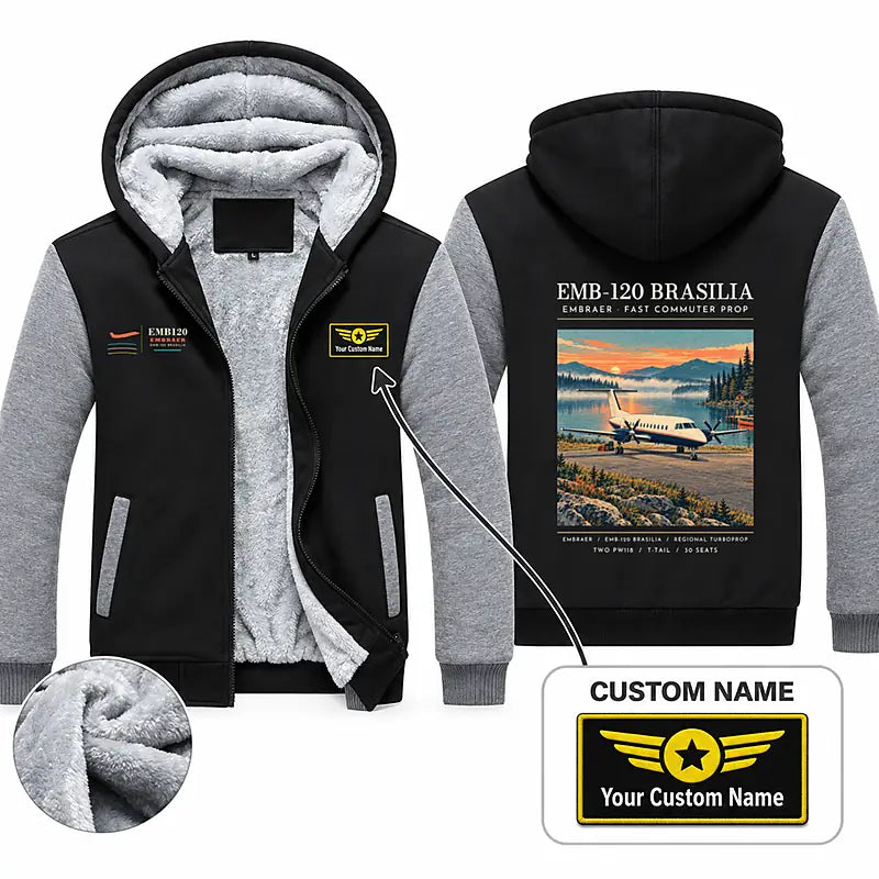 Embraer EMB 120 Brasilia Zipped Sweatshirts - Poster + Name - Black & Gray