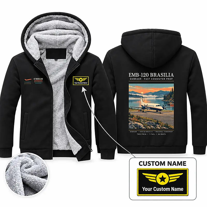 Embraer EMB 120 Brasilia Zipped Sweatshirts - Poster + Name - Black