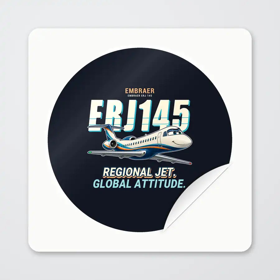 Embraer ERJ145 - Cartoon - Circle Sticker - Peel