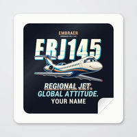 Thumbnail for Embraer ERJ145 - Cartoon + Name - Square Sticker - Peel