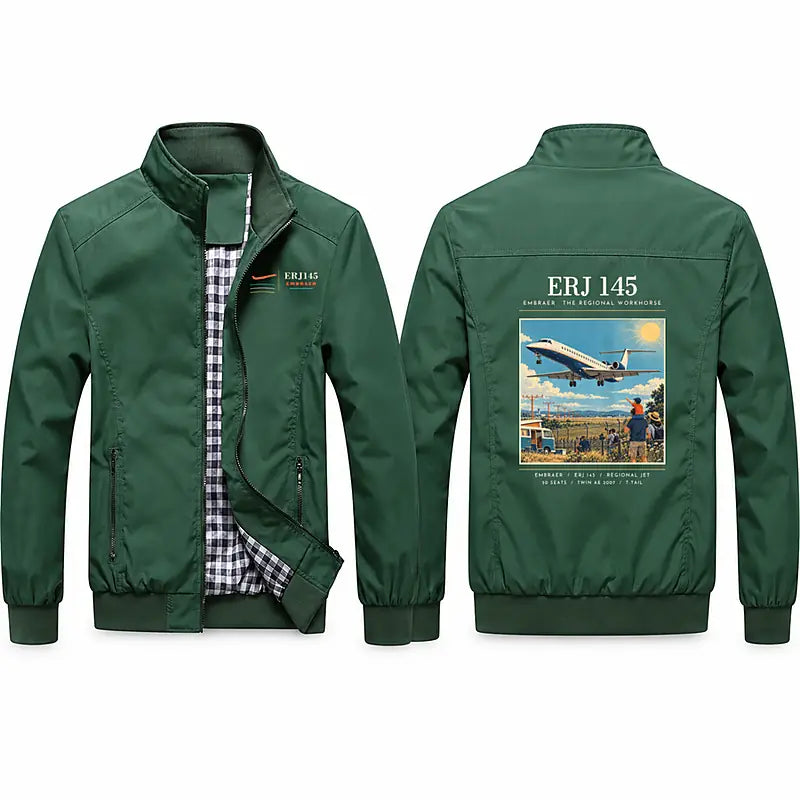 Embraer ERJ145 Stylish Jackets - Stand Collar - Poster - Green