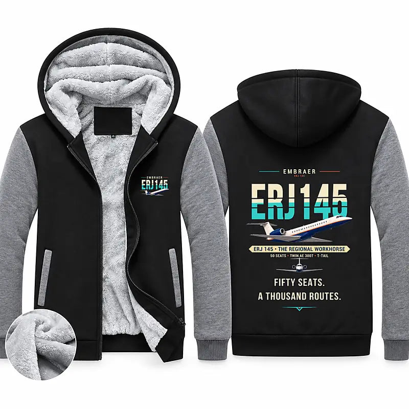 Embraer ERJ145 Zipped Sweatshirts - Original - Black & Gray