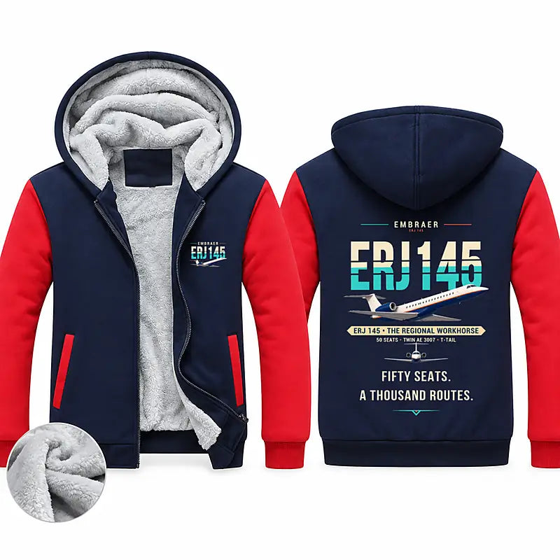 Embraer ERJ145 Zipped Sweatshirts - Original - Navy & Red