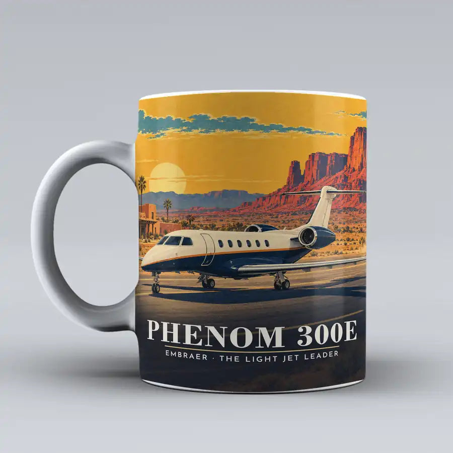 Embraer Phenom 300E - 3D + Title - Mug - White