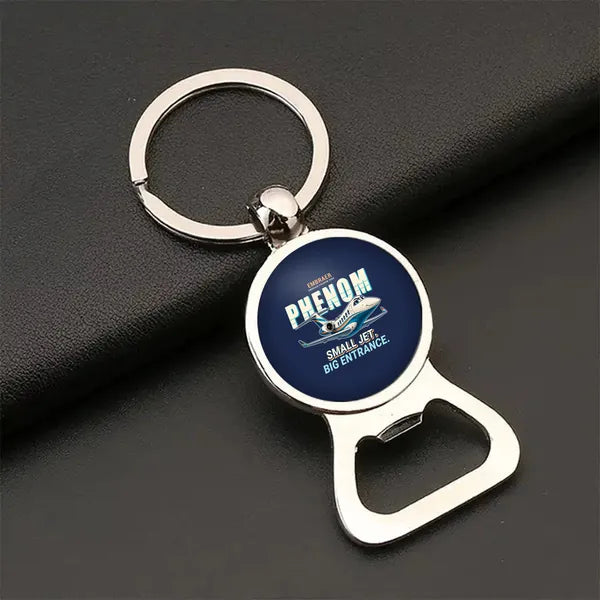Embraer Phenom 300E - Cartoon - Bottle Opener Key Chain - Navy Blue