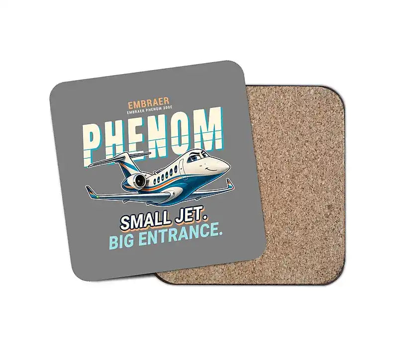 Embraer Phenom 300E - Cartoon - Coaster - Gray