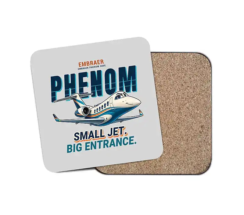 Embraer Phenom 300E - Cartoon - Coaster - Light Gray
