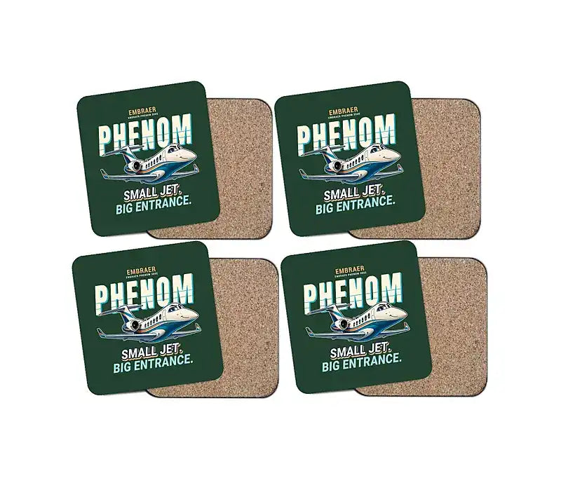 Embraer Phenom 300E - Cartoon - Coaster Set - Dark Green