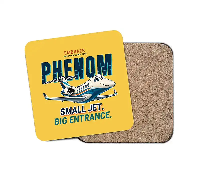 Embraer Phenom 300E - Cartoon - Coaster - Yellow