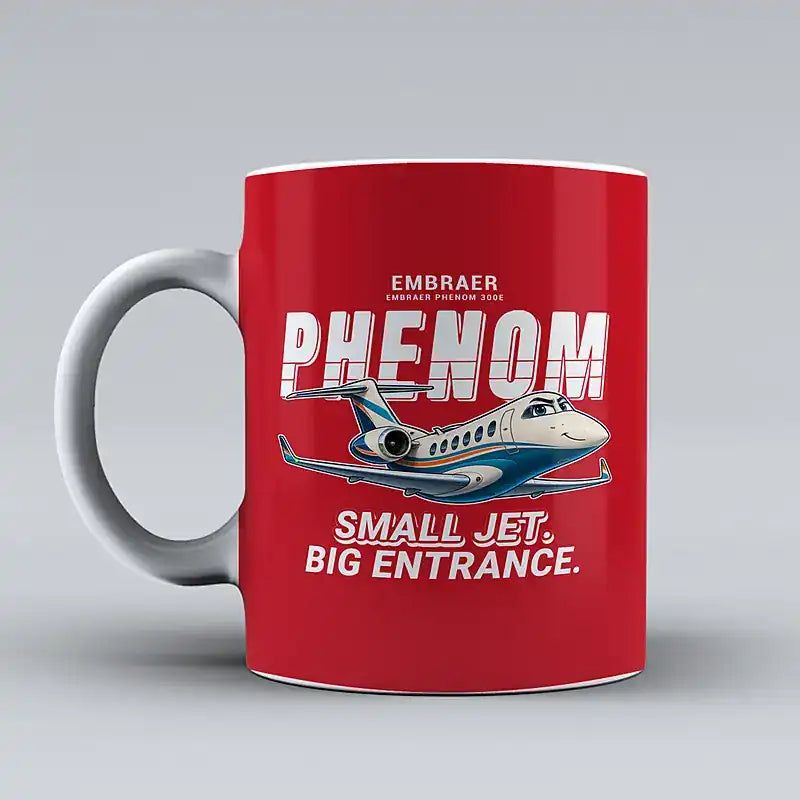 Embraer Phenom 300E - Cartoon - Mug - Red