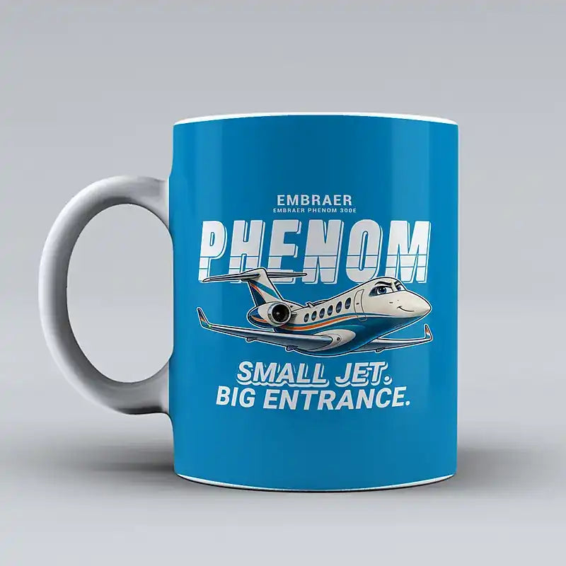 Embraer Phenom 300E - Cartoon - Mug - Turquoise